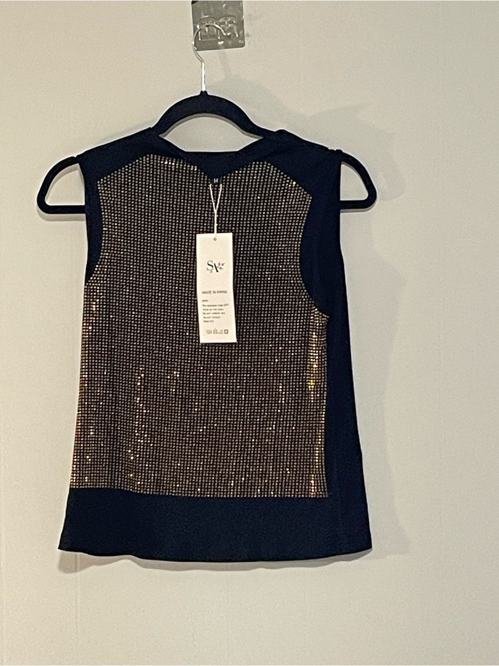Sequin-Front Sleeveless Top - Black